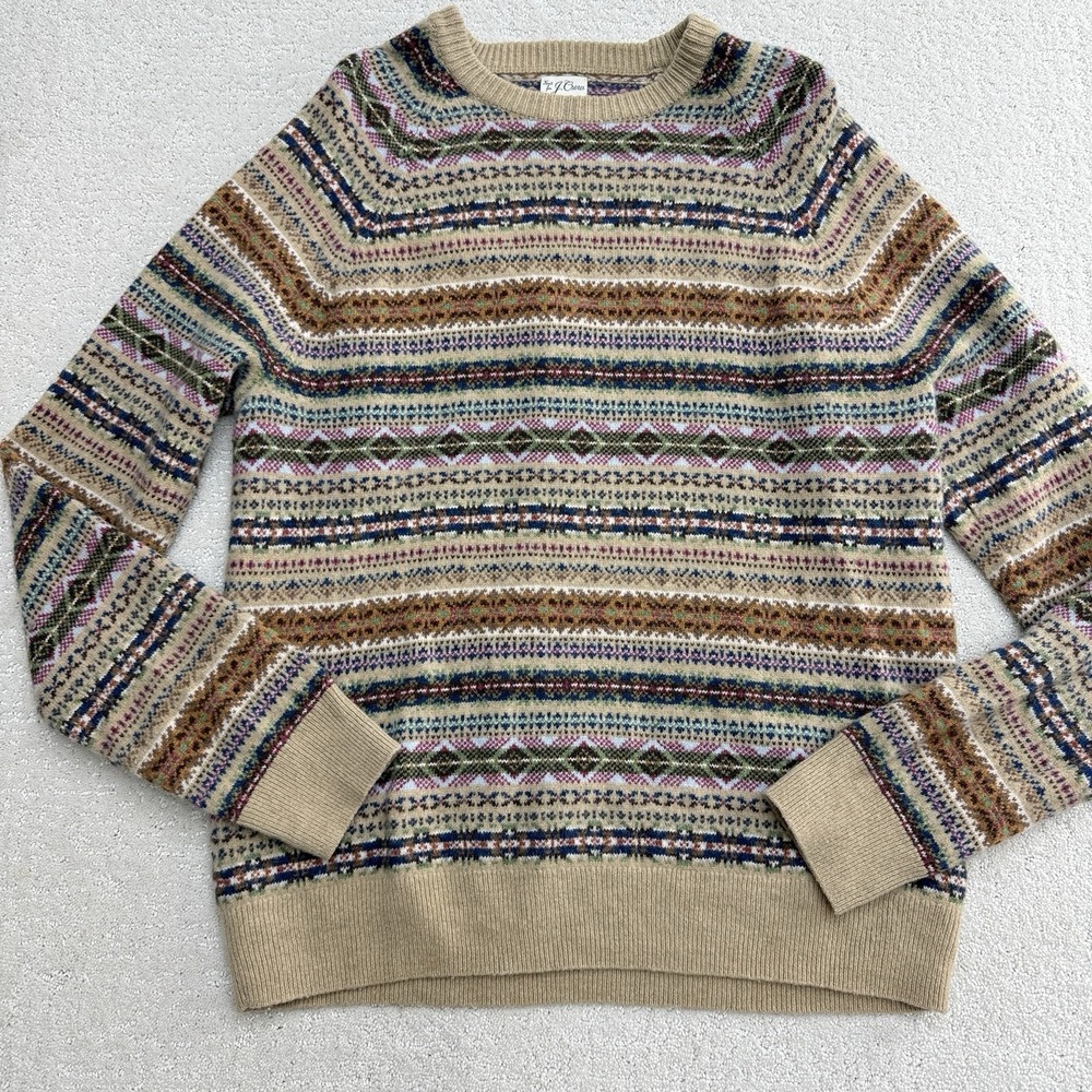 J.Crew Men's 100% Lambswool Nordic Sweater Crewneck Brown Ash Fair Isle Size XL - Picture 3 of 12